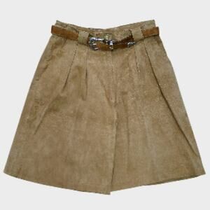 Equipt Tan Luxury Genuine Suede Leather Pleated Belted Shorts Women’s Size 9/10